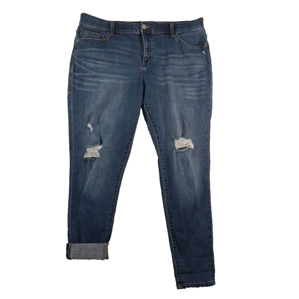 Lularoe Magic Flex Waist Jeans Women's 36 High Rise Slim Straight Distressed